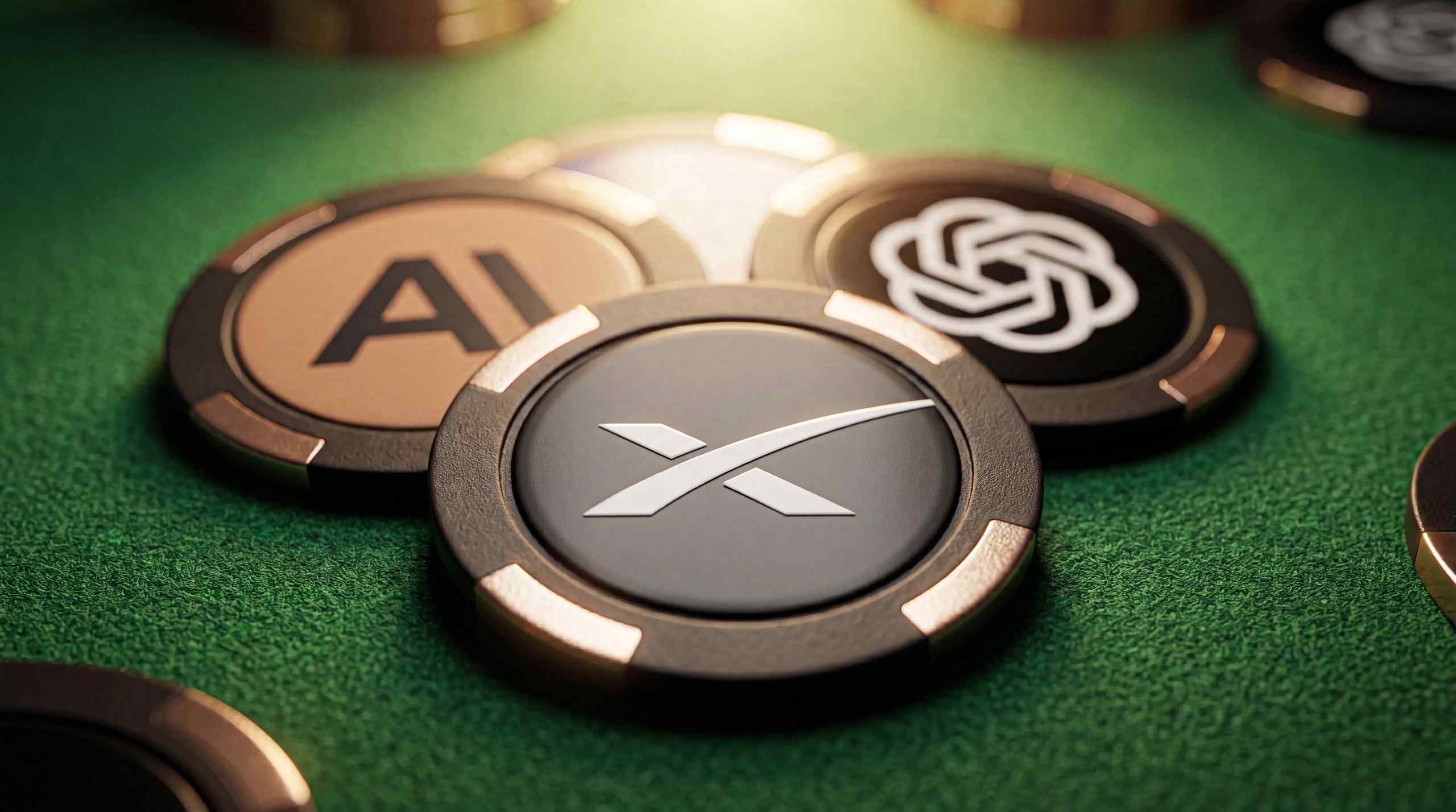 An illustration of poker chips with the OpenAI, Anthropic and SpaceX logos.